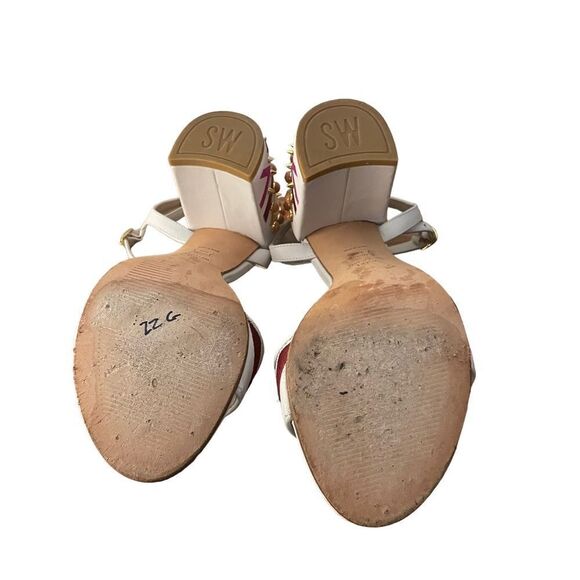 Stuart Weitzman White Studded Embroidered City Sandals Size 8.5 - Picture 7 of 8